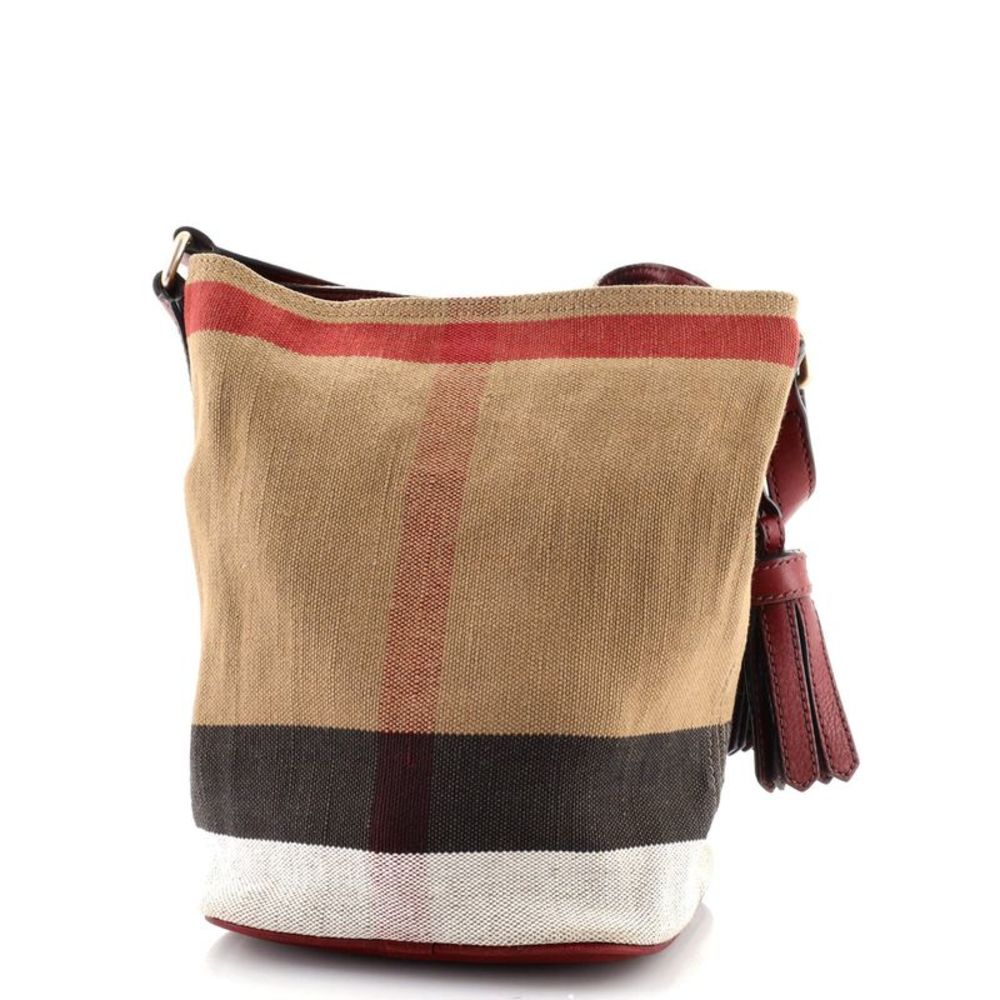 Burberry Tan Canvas Bucket Bag with Red and Black Accents - Picture 4 of 8